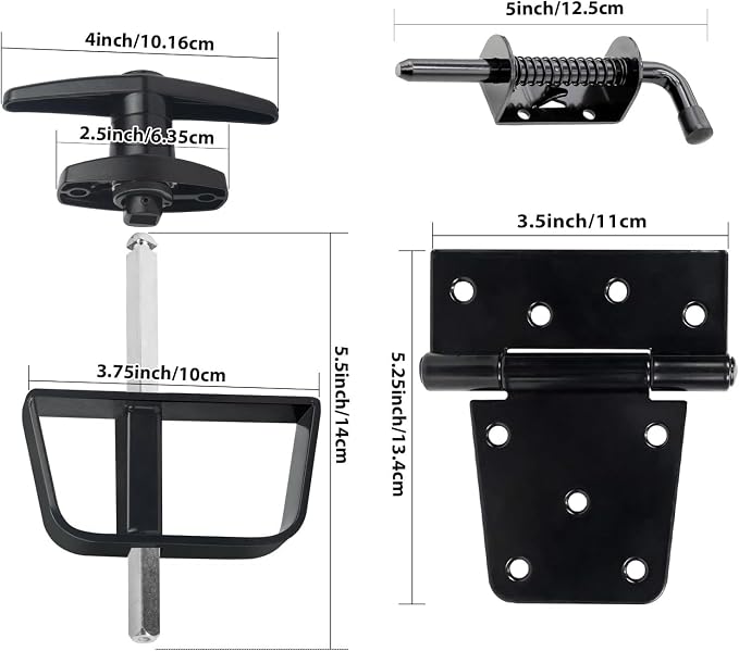 BTEOBFY Double Door Shed Hardware Kit - Complete with Latches, Hinges, and T-Handle Lock - Includes Window and Door/Window Hinge Set, for Gates, playrooms