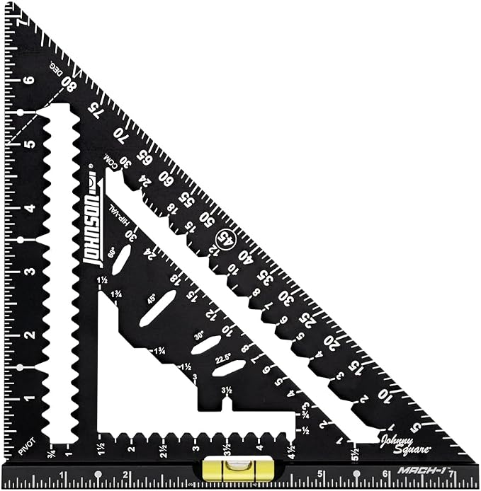 Johnson Level & Tool 1904-0700V 7-1/4" Johnny Square® MACH-1™ Smart Mark™ Rafter Square with Level Vial, Black