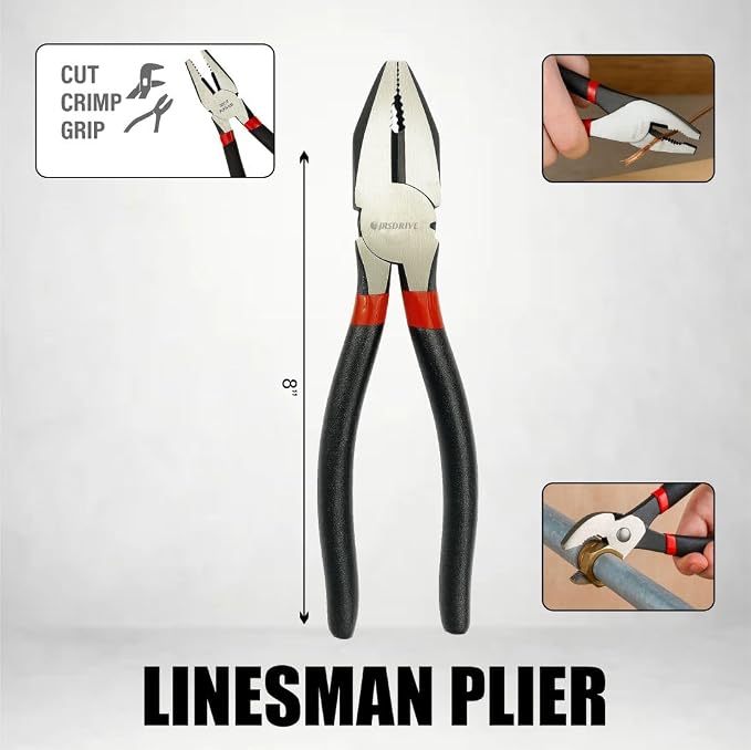6-Piece Pliers Set 6–10 Inch Groove Joint, Long Nose, Slip Joint, Linesman & Diagonal Cutting Pliers Heavy-Duty Chrome Vanadium Steel Tools for DIY, Home Repair & Professional Use E-2011