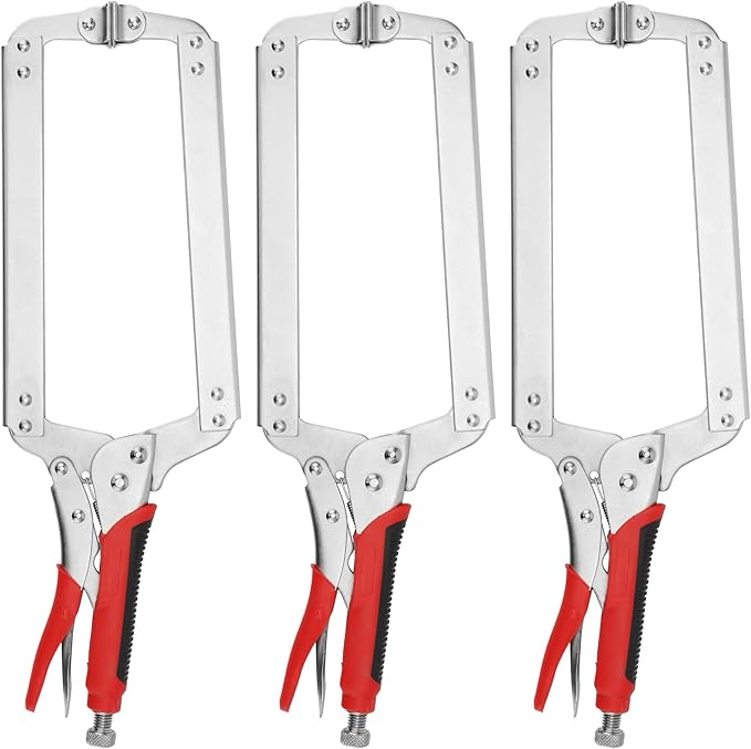 KEILEOHO 3 PCS 18 Inch C Clamp Locking Pliers, Heavy Duty Vise Grip C Clamp with Swivel Pads and TPR Handle, Face Clamps for Woodworking and Welding, Nickel Plated Locking C-Clamps