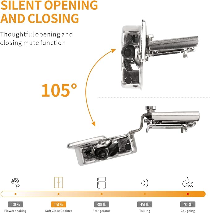 Chibery 6 Pack 3/4" Overlay 3D Soft Close Concealed Hinge for Face Frame Door, Smooth Slow Self Closing Hinges, Satin Nickel, Hidden 105° Open Angle Stainless Steel Hinge for Kitchen Cabinet Door