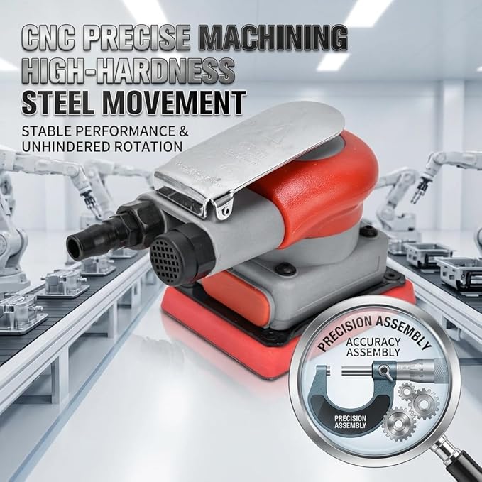 Pneumatic Sander Air Orbital Sander, Solid Alloy Steel Air Squares Sanding Machine 3 * 4 In 10000rpm Pneumatic Sander, Sanding Grinding Polishing Sander for Wood Metal Car Beauty