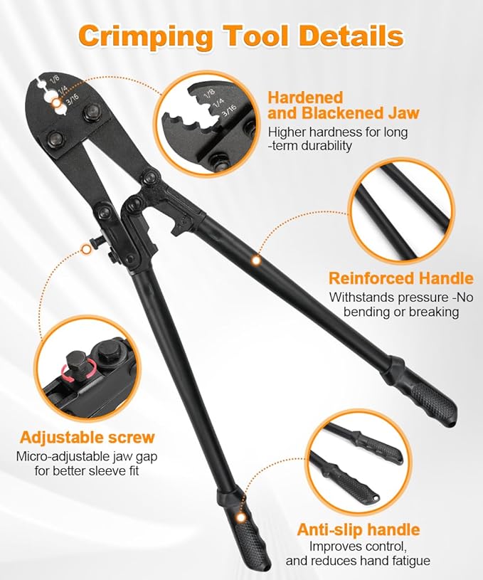 TooTaci 24 Inch Hand Swaging Tool, Wire Rope Crimping Tool for 1/8" 3/16" 1/4" Wire Cable, Heavy Duty Cable Long Hand Swager Crimper for Copper and Aluminum Oval Sleeves and Stop Sleeves