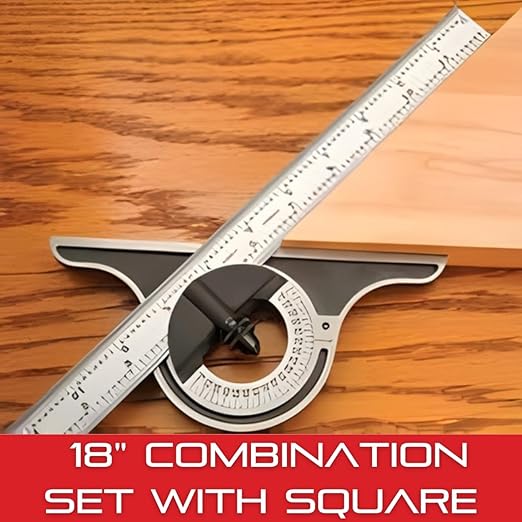Starrett Combination Set with Square, Center and Reversible Protractor Head and Blade - 18" Blade Length, Forged and Hardened Steel, 4R Graduation Type - C434-18-4R
