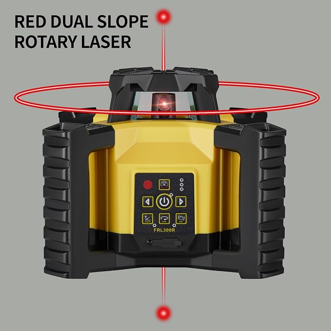 Firecore Self-Leveling Dual Slope Horizontal Rotary Laser Level Kit, 1969-Foot Range, IP55 Rated, Includes Tripod, Grade Rod, Detector, 2 Batteries, Carrying Case, and Accessories
