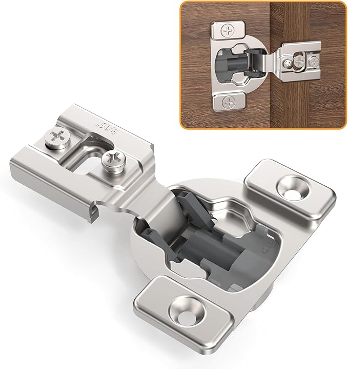 Chibery 10 Pack 9/16" Overlay 4D Concealed Hinges for Face Frame Door, Soft Close On/Off Switch, Self Closing, 105° Open Angle Concealed Stainless Steel Hinges for Framed Cabinet, Satin Nickel