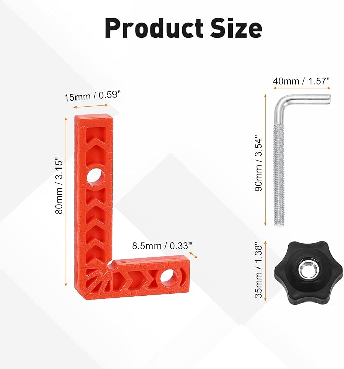HARFINGTON 4Pcs Corner Clamp 90 Degree 3" Right Angle Clamp Set for Woodworking, ABS Plastic Positioning Square Tool for Picture Frame Box Cabinets Drawers, Orange