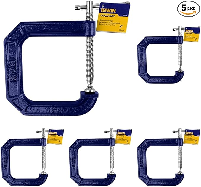 IRWIN Tools QUICK-GRIP 100 Series Deep Throat C-Clamp, 3-inch by 4 1/2-inch (Pack of 5)