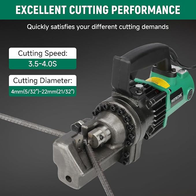 Hoteche 7/8-Inch Electric Hydraulic Rebar Cutter – 1350W Portable Steel Bar Cutting Machine, 20-Ton Pressure, 3.5s Fast Cut, 120V Corded Electric Rebar Cutting Tool for 4-22mm Steel Rods