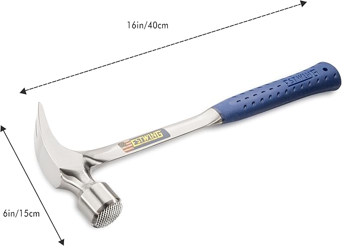ESTWING Framing Hammer - 30 oz USA Made Long Handle Straight Rip Claw Hammer with Milled Face & Shock Reduction Grip - E3-30SM
