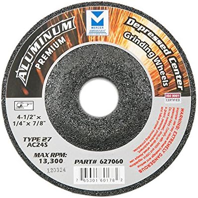 Mercer Industries 627060 Type 27 Grinding Wheel for Aluminum and Other Non-Ferrous Metals, 4-1/2" x 1/4" x 7/8", 25 Pack
