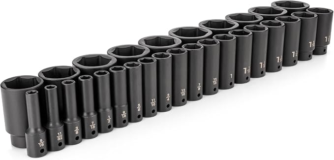 TEKTON 1/2 Inch Drive Impact Socket Set, 29-Piece | SID92007 | (5/16 - 2 in.), Deep, 6-Point