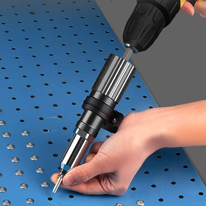 Pop Rivet Gun Tool, Professional Cordless Riveter Adapter Kit Riveter Nut Tool Drill Attachment for Cordless Electric Power Drill (4 Threaded Head Sizes: 2.4/3.2/4.0/4.8mm)