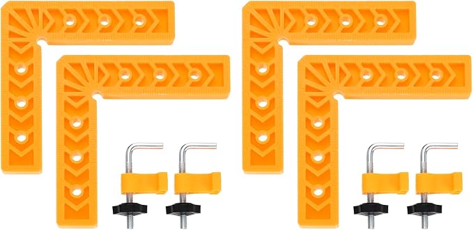 HARFINGTON 4Pcs Corner Clamp 90 Degree 6" Right Angle Clamp Set for Woodworking, ABS Plastic Positioning Square Tool for Picture Frame Box Cabinets Drawers, Yellow