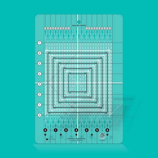 Creative Grids Stripology Quarters Mini Slotted Quilting Ruler – CGRGE4 – Made in USA, 8-1/2in x 12-1/2in, Non-Slip Grip Acrylic Fabric Strip Cutting, Sewing, Crafting, Patchwork Ruler & Template