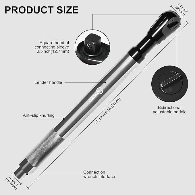 1/2" Offset Extension Wrench, 120Nm Impact-Ready Ratchet, 430mm | Features a 42T precision gear for smooth operation,Specifically designed to easily access narrow auto repair working spaces