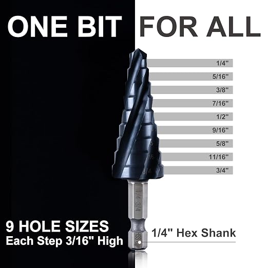 GRENPRO Cobalt Step Drill Bit, 1/4"-3/4" Large Step Bit, M35 HSS Impact Tough Step Bits for Metal, 1/2" Shank Unibit Step Drill Bits, Stainless Steel, Aluminum, Wood