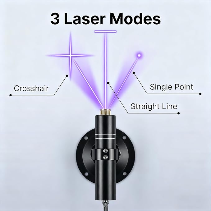 Three-Head Purple Laser Level with 2M Charger | 405nm Cross/Linear Laser Generator | Rechargeable Alignment Tool for Woodworking, Construction & Fabric Cutting (Base & AC/DC Adapter) Purple Line