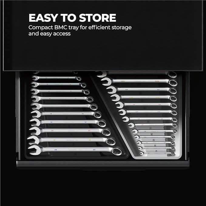 toolant Max Grip 30pcs Professional Metric & SAE Combination Wrench Set with Long Pattern Offset Heads Anti-Slip Teeth & Color-Coded Markings for Machinist, Auto, maintenance, DIYer
