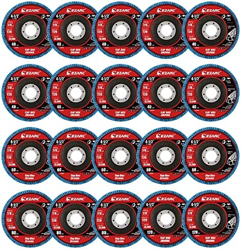 EZARC Zirconia Flap Discs 40/60/80/120 Grit, 4-1/2 x 7/8, Type 29, 20-Pack
