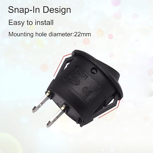 TWTADE 5PCS 12V Rocker Switch ON/Off Latching Round Toggle Switch SPST 2Pin with Wires 6A/250V 10A/125V AC for Automotive Boat etc