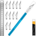 DIYSELF Craft Knife with 10 Extra #11 Blades, Precision Hobby Knife Set with Steel Ruler, Exacto Knife for Crafting, Polymer Clay, Pottery, Paper, Vinyl, Stencil & Model Making (Blue)