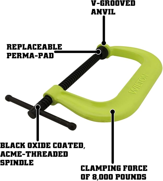 Wilton Hi-Vis C-Clamp, 10-1/8" Opening, 6" Throat, 8000 Lbs. Clamping Force (Model 410-SF) (Pack of 2)