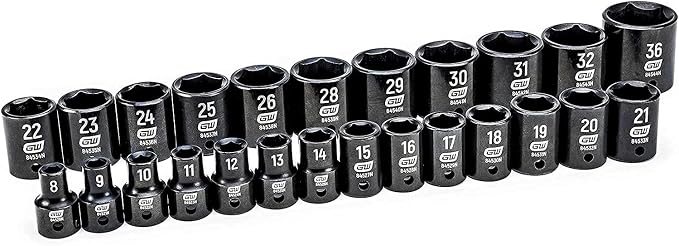 GEARWRENCH 25 Pc. 1/2" Drive 6 Pt. Impact Metric Socket Set, Standard - 84933N (Pack of 3)