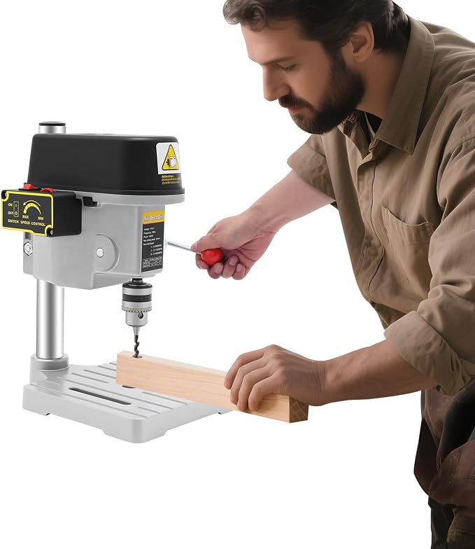 Mini Drill Press Precision Benchtop Drilling Machine Elecric Portable Table Driller CNC Chuck Metal Wooden DIY Jewelry Making Crafts Tool Upgraded for Drilling Vertical & Angled Holes