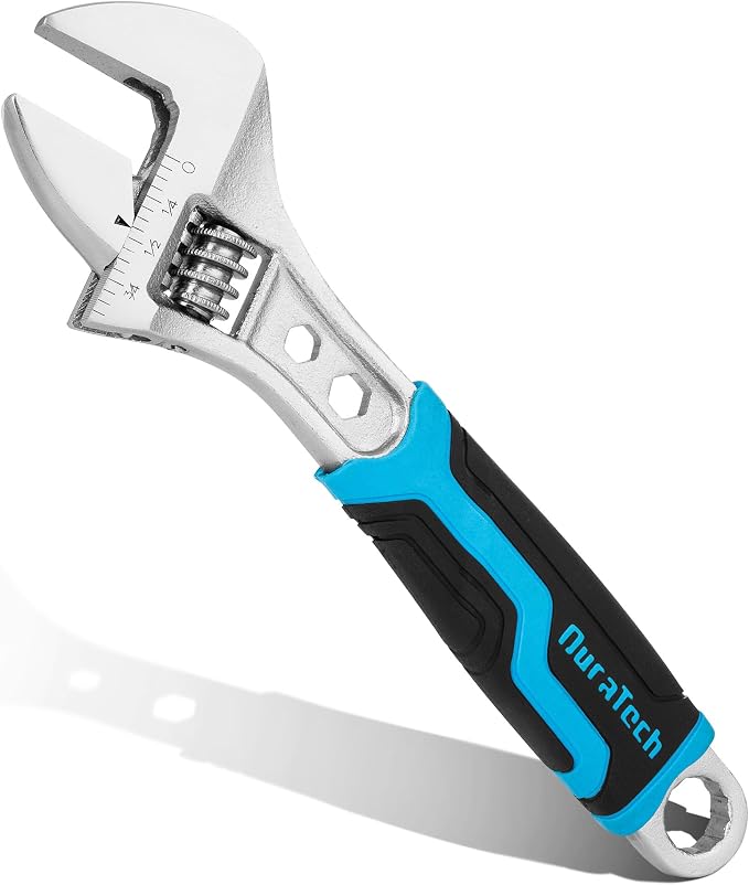 DURATECH 6 Inch Adjustable Wrench, 3-in-1 Spanner | Box End, Hex Function, CR-V Steel, Metric & SAE Scales, Chrome-plated, Bi-material Soft Grip