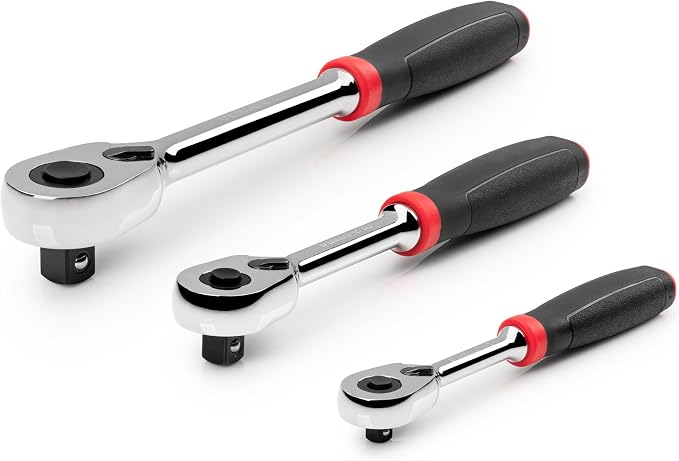TEKTON 1/4, 3/8, 1/2 Inch Drive Ratchet Set, 3-Piece | SRH91101 | 6, 8, 10-1/2 in., Quick-Release, Comfort Grip