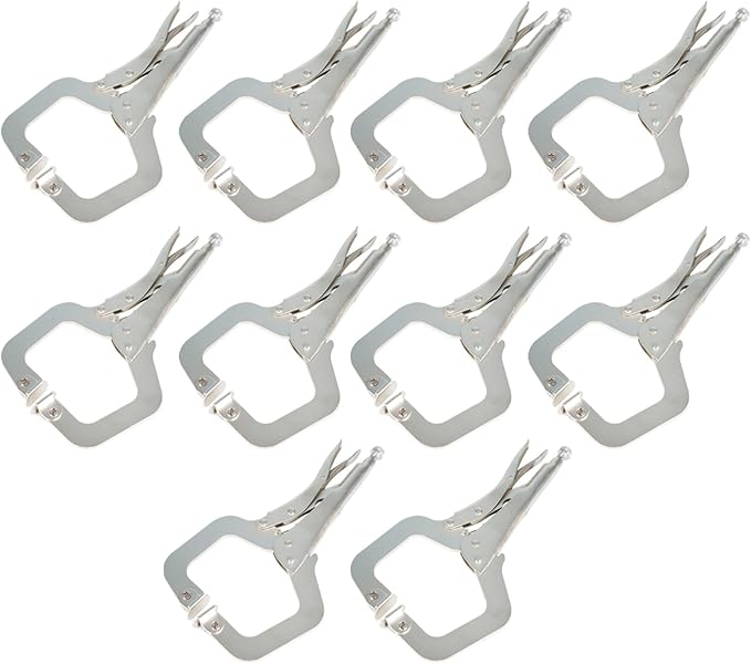 munirater 10-Pack Lock Pliers 11 Inch C-Clamp Lock Pliers with Swivel Pad Vise Jaws for Home Farm and Automotive