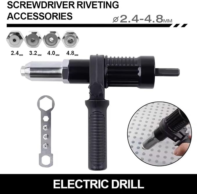 Professional Electric Rivet Gun Adapter Kit,2026 New PopElectric Rivet Gun Adapter Kit,Cordless Electric Drill Riveter Insert Nut Tool,Removable Handle 4 R-ivet Heads for Metal & Aluminum Work
