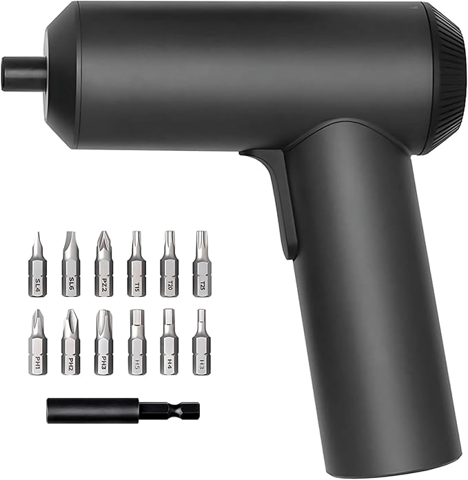 Xiaomi Mi Cordless Screwdriver 3.6V, 2000mAh Rechargable Battery. Patented One-piece body with USB-C charging port. High 5-N.m Torque Cordless Portable Screwdriver with 12 pieces of S2 Steel Bits