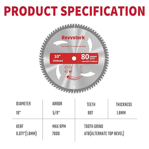 10 Inch Table Saw Blades TCT Circular Saw Blade 80T with 5/8" Arbor, Fine Finish Carbide Miter Saw Blades for Cutting Various Wood Fit Dewalt Craftsman Ryobi