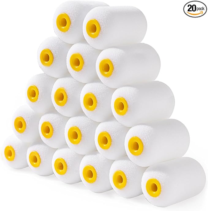 Mister Rui Foam Paint Roller, 20 Pack 2 Inch Foam Rollers, Small Foam Paint Roller Refills, Mini Paint Rollers 2 Inch, Mini Rollers for Painting Small and Hard to Reach Spaces