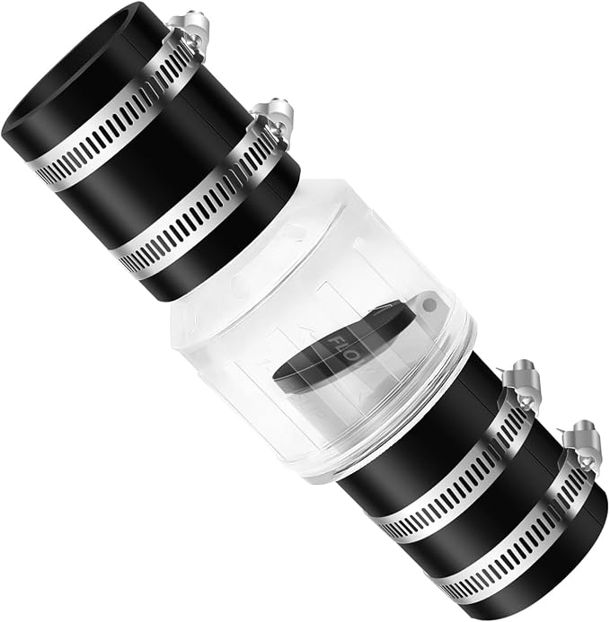 1 1/2 Inch Sump Pump Check Valve-Silent Check Valve with Spring-Loaded Flapper, Check Valve for Backflow Prevention, Includes Steel Clamps Fit 1-1/2″ Pipe