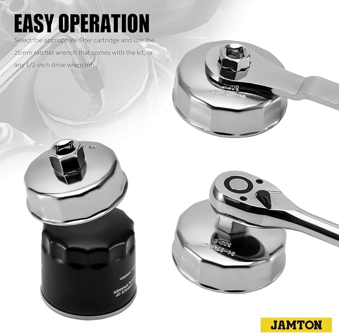 31PCS Oil Filter Wrench Set, Stainless Steel Oil Filter Cap Socket, 1/2" Drive 27mm 32mm 36mm 64mm-101mm Oil Filter Removal Tool, Compatible with VW, Ford, Honda, Toyota, Nissan, Audi, BMW, etc
