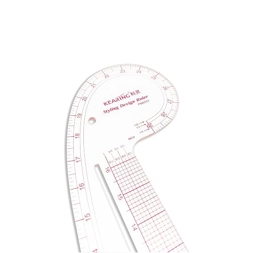 KEARING 29" Curve & 16" Straight Styling Design Marking Ruler, Clear Acrylic Hip French Curve Ruler Vary Form Curve Ruler for Sewing Pattern Making, 4 Rulers in 1 Transparent Fashion Designer's Ruler