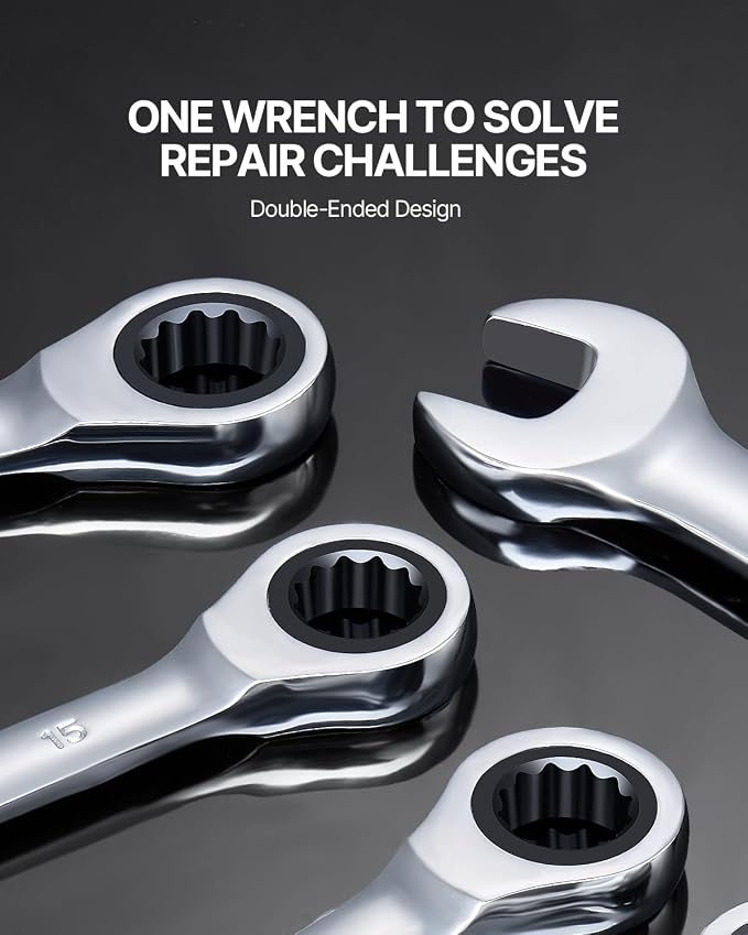 VEVOR Combination Wrench Set, 8-Piece Ratcheting Wrench Set with Organizer Rack, Cr-V Steel, Metric 8 mm to 19 mm, Ideal for General Household, Garage, Workshop, Auto Repairs, Emergency