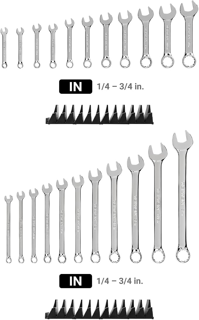 TEKTON Stubby and Standard Combination Wrench Set, 22-Piece | WCB95907 | (1/4 - 3/4 in.), Modular Organizers, Chrome Finish