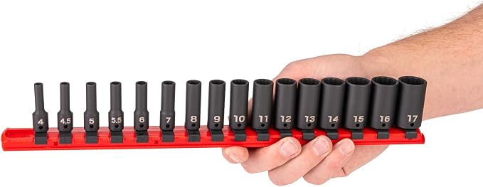 TEKTON 1/4 Inch Drive Impact Socket Set, 87-Piece | SID90207 | (5/32 - 11/16 in., 4 - 17 mm), Shallow, Semi-Deep, and Deep, 12-Point, Socket Rail