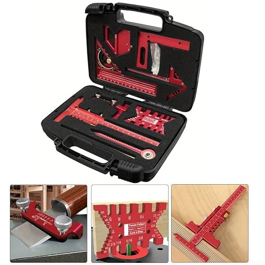 Aluminium Woodwork Measuring and Scribing Tool Set - 9 Piece Precision Kit for Carpentry and DIY Projects with Storage Box(10 Pieces.)