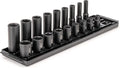 TEKTON 3/8 Inch Impact Socket Set, 18-Piece | SID91208 | (5/16 - 3/4 in.), Shallow and Deep, 6-Point, Socket Rail