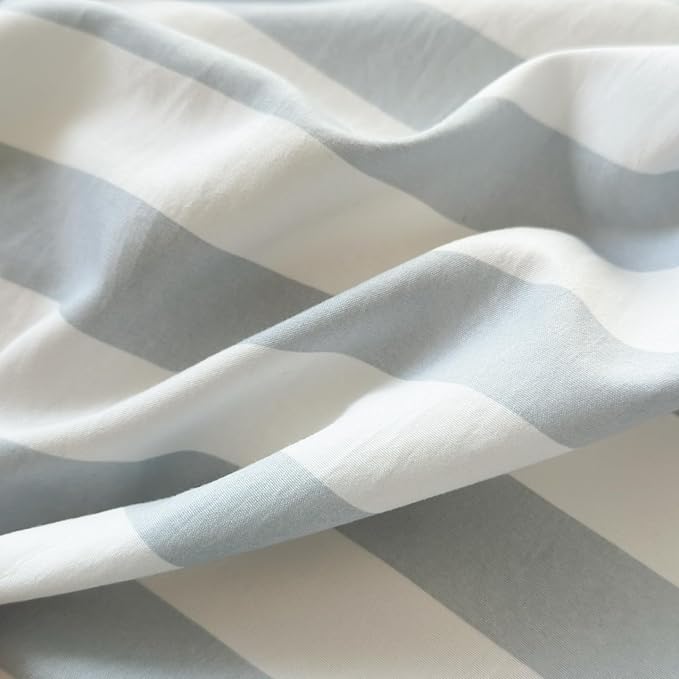 Sedefen Striped Duvet Cover Queen Size, 3 Pieces Grey White Stripe Bedding Set Kids Boys Girls, Retro Geometry Stripes Patterned Soft Microfiber Duvet Cover Set