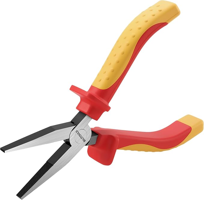 BILITOOLS 1000V Insulated Flat Nose Pliers, 6 inch, Wide Jaws, Cr-V Steel