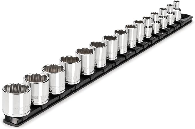 TEKTON 3/8 Inch Drive 12-Point Socket Set, 15-Piece | SHD91111 | (1/4 - 1 in.), Shallow, Socket Rail