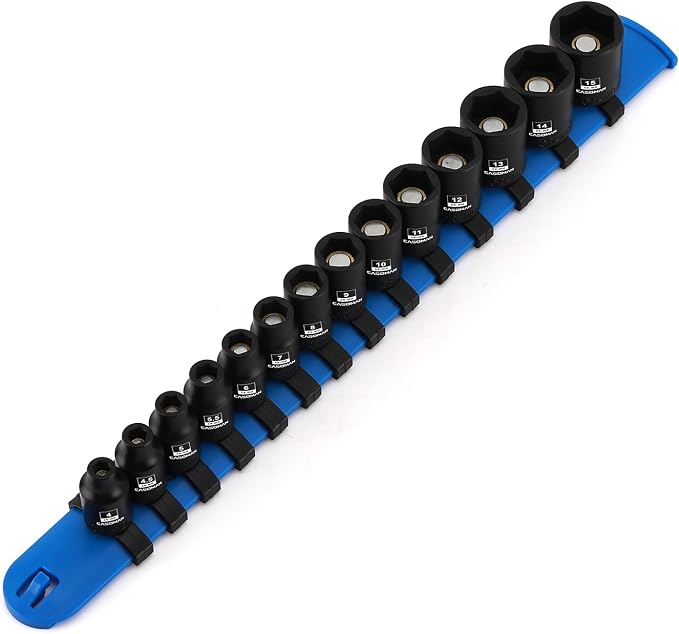CASOMAN 14PCS 1/4"Drive Magnetic Impact Socket Set, Shallow, 6-Point, Metric, 4mm to 15mm, CR-MO Steel
