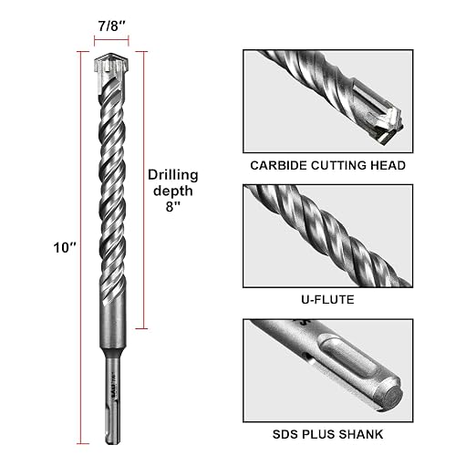 SALI 2PCS 7/8"*10" SDS Plus Rotary Hammer Drill Bit Concrete Drill Bit Kit Cross-Type Double Thread Carbide Material Suitable for Concrete, Brick, Cement Walls, Stone, Hammer Drill Bits for Concrete