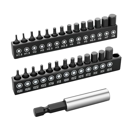 GRENPRO 27Pcs Hex Head Allen Wrench Drill Bit Set, 1/4" Hex Shank Quick-Change Magnetic Bits, Screwdriver Bit Set, Allen Wrenches Sets, Allen Socket Set, 1" Metric&SAE Magnetic Allen Key Drill Bits